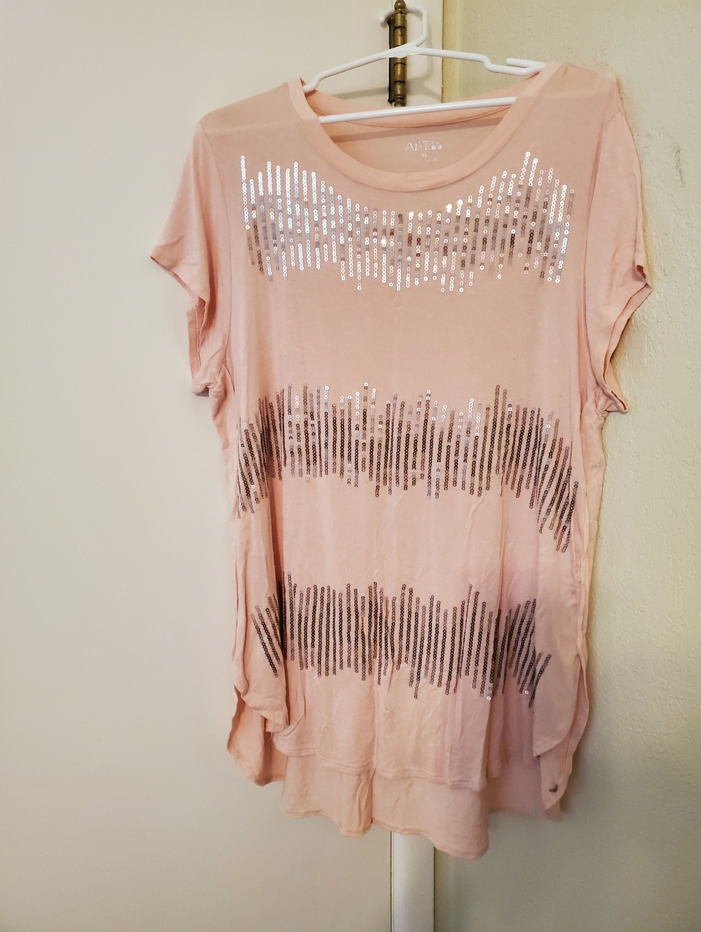 Apt. 9 Blush Pink Short-Sleeve Sequin Stripe Top